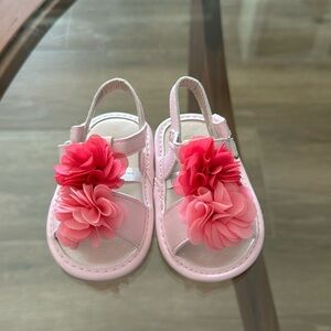 Pink floral baby sandals - never worn